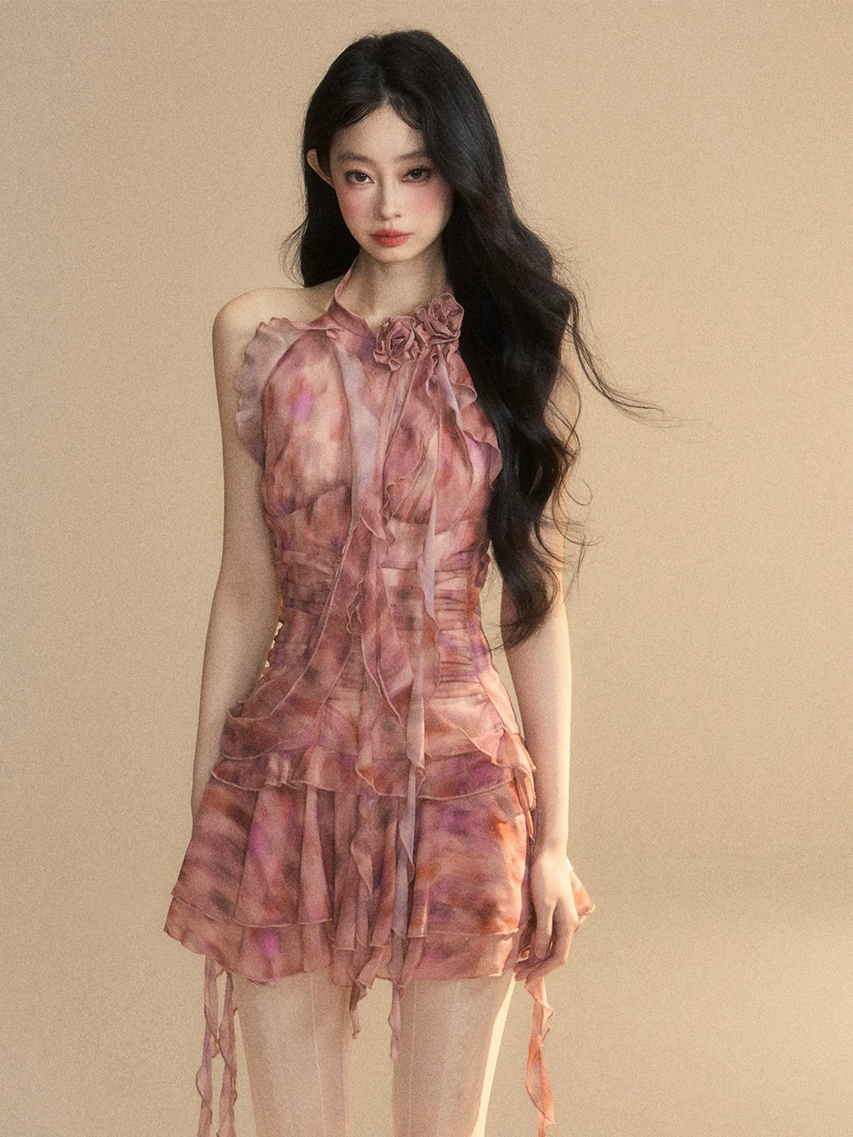 Janice's Garden French halter dress for women in summer with slim waist and sexy a-line miniskirt
