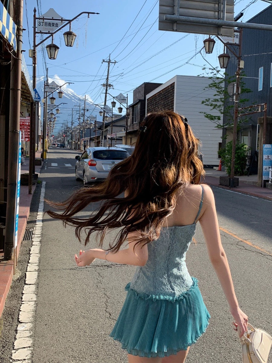 Your lazy llan [pine resin jade] lace suspender skirt women's dress women's two colors 2024 summer new style