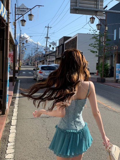 Your lazy llan [pine resin jade] lace suspender skirt women's dress women's two colors 2024 summer new style