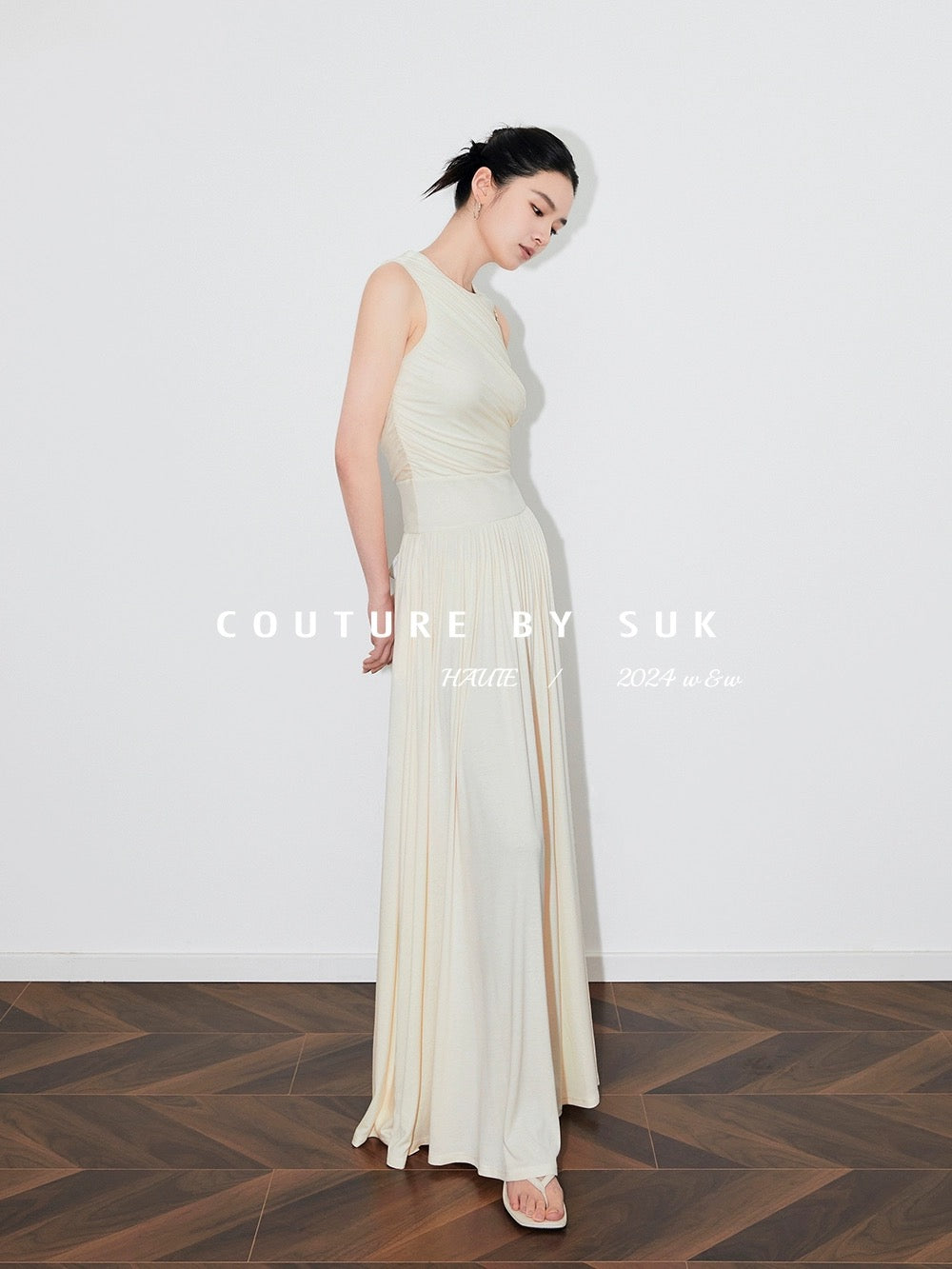 SUK Hymn to Athena! Knitted Slimming Round Neck Spliced Long Dress Women's Versatile Slimming Goddess Dress