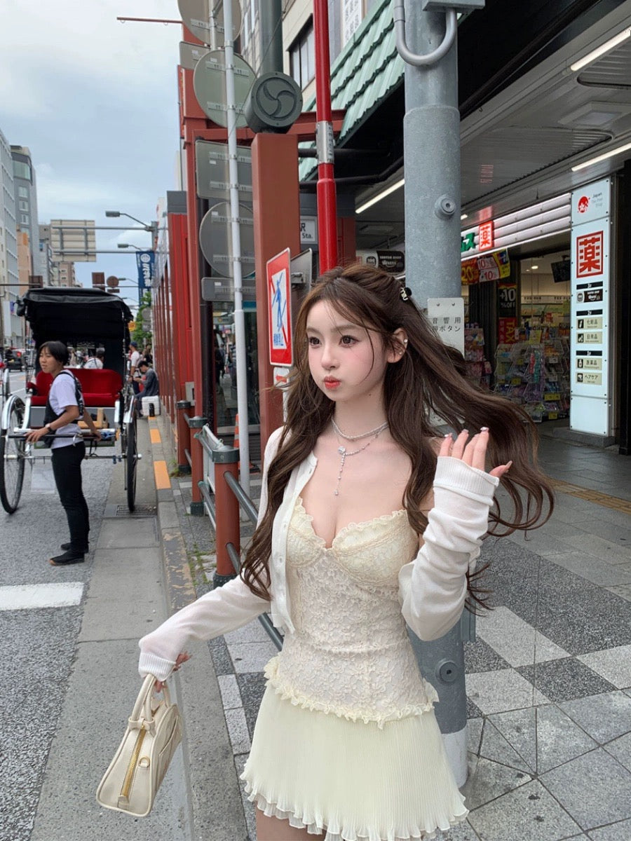 Your lazy llan [pine resin jade] lace suspender skirt women's dress women's two colors 2024 summer new style