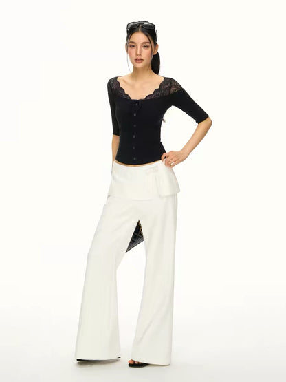 Ariseism American Retro Neckline Lace Trim Mid-Sleeve T-Shirt Women's Summer New Slim Fit Top