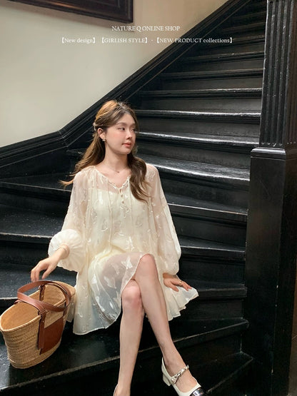 Yang Xiaojuan French palace-style fairy-like loose jacquard dress baby skirt fairy skirt hides fat and looks slim