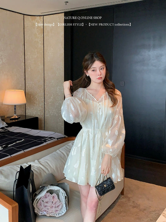 Yang Xiaojuan French palace-style fairy-like loose jacquard dress baby skirt fairy skirt hides fat and looks slim