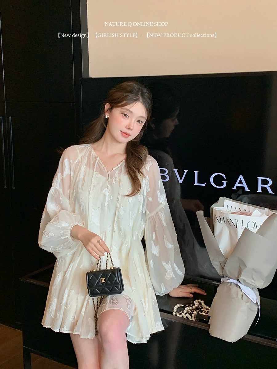 Yang Xiaojuan French palace-style fairy-like loose jacquard dress baby skirt fairy skirt hides fat and looks slim