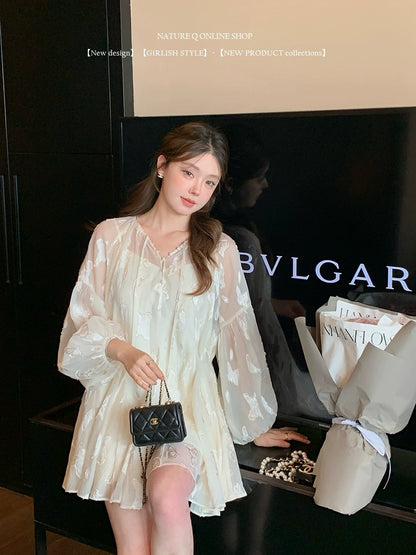 Yang Xiaojuan French palace-style fairy-like loose jacquard dress baby skirt fairy skirt hides fat and looks slim