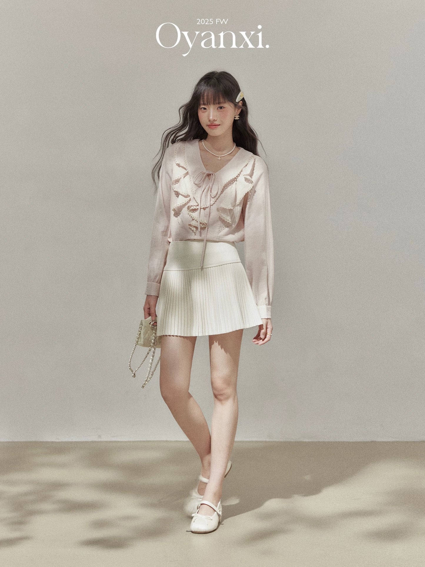 Ouyang Xi "Sweet Peach Afternoon Tea" French pink shirt women's early autumn women's clothing 2025 new ruffled top