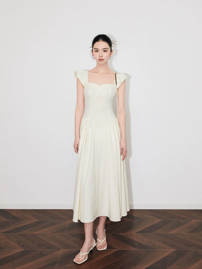 SUK French style 2024 new summer waist slimming white dress short sleeves this year's popular long skirt for women