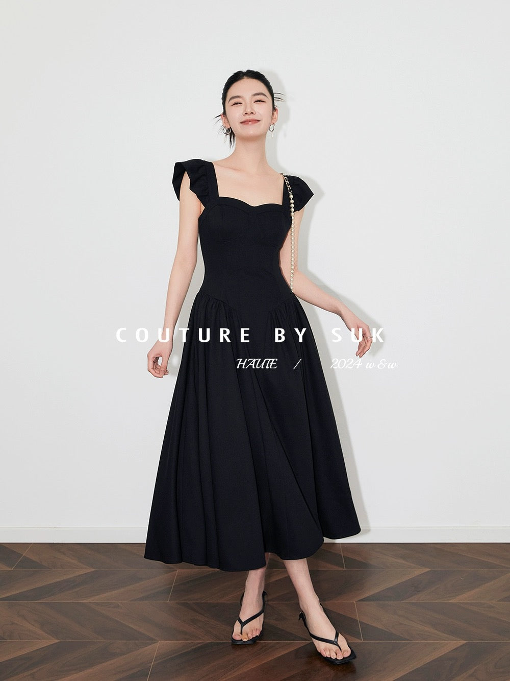 SUK French style 2024 new summer waist slimming white dress short sleeves this year's popular long skirt for women