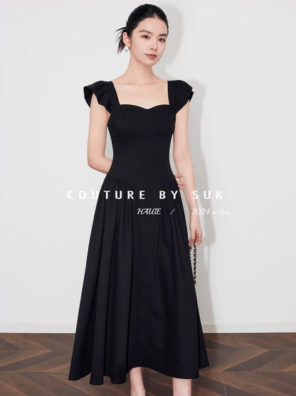 SUK French style 2024 new summer waist slimming white dress short sleeves this year's popular long skirt for women