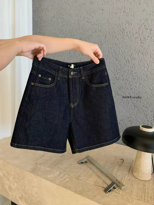 WGWE – High-Waisted Vintage Denim Shorts: Loose, Slimming, Versatile, Wide-Leg A-Line Hot Pants (Model 8748)