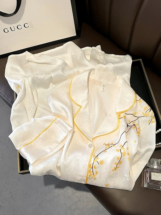 6A grade silk nightdress women spring and summer retro Chinese style heavy 100% mulberry silk pajamas home clothes high-end