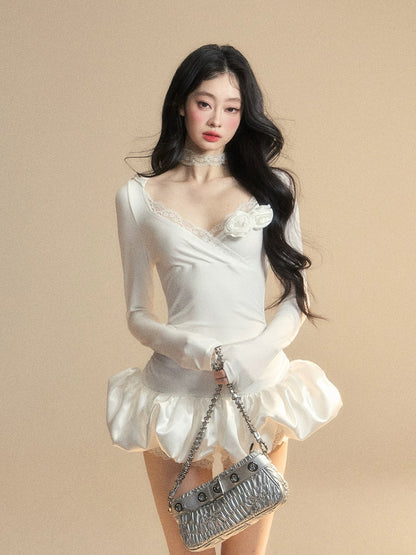 Shao Ye Yan Jiao Wan Sheng Meng long-sleeved hooded lace sexy dress female spring and summer waist slimming flower bud skirt short skirt
