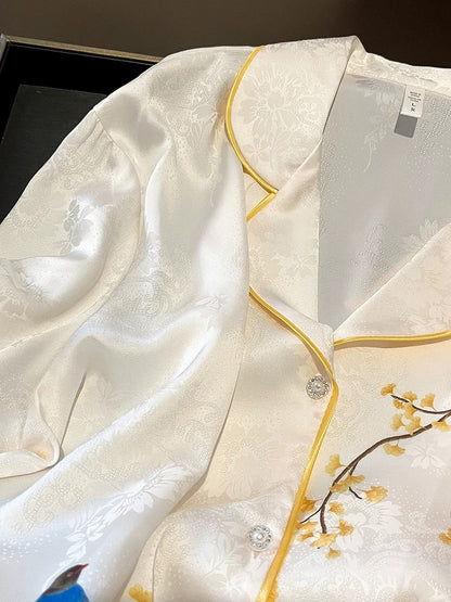 6A grade silk nightdress women spring and summer retro Chinese style heavy 100% mulberry silk pajamas home clothes high-end