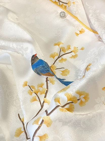 6A grade silk nightdress women spring and summer retro Chinese style heavy 100% mulberry silk pajamas home clothes high-end