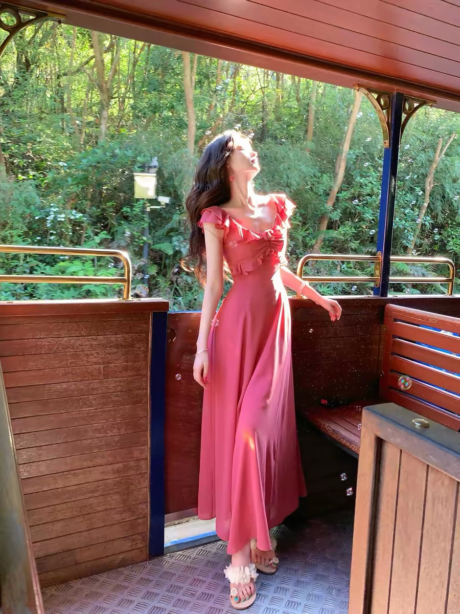 Romance of the Life [Rose Fairy] French Retro Rose Dress for Women, Summer Ruffles, Slim Fit, Flowy Long Dress