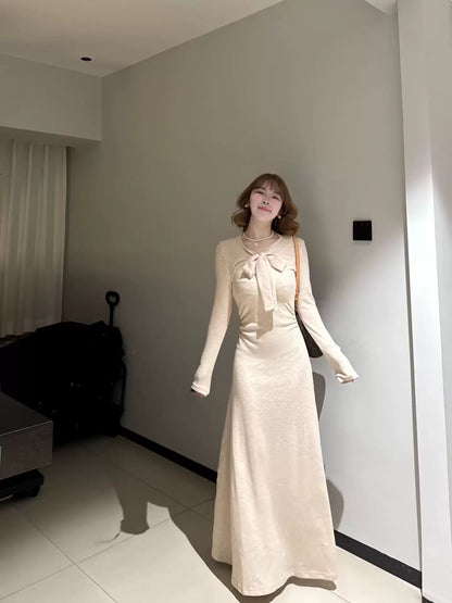 French-style chic heiress knitted cape coat dress, gentle long skirt two-piece autumn/winter outfit