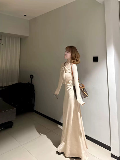 French-style chic heiress knitted cape coat dress, gentle long skirt two-piece autumn/winter outfit