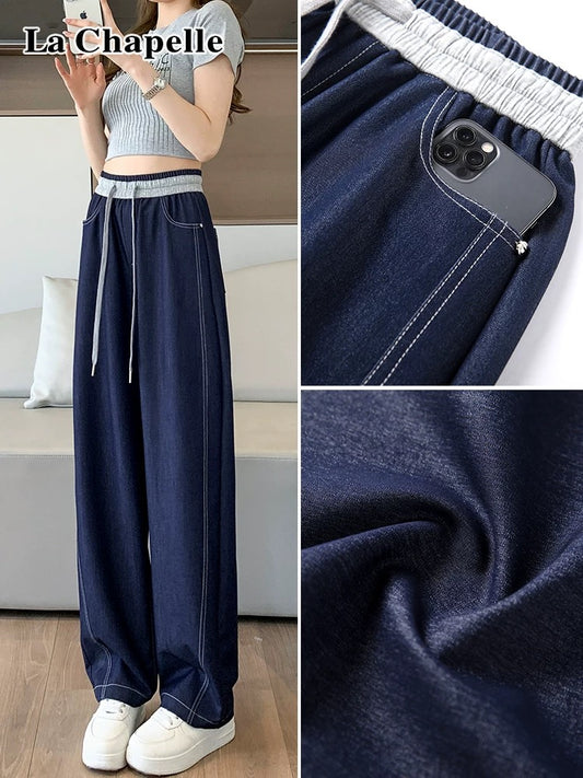 La Chapelle Tencel jeans women's summer 2025 new spring and autumn high waist loose thin small size wide leg pants