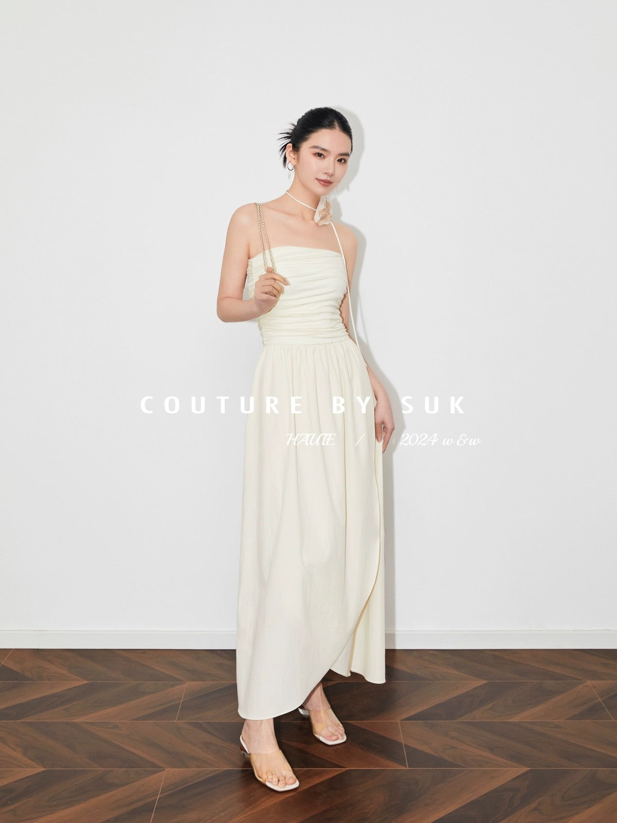 SUK rose season! One-shoulder tube top high-waisted long skirt slimming summer new irregular dress