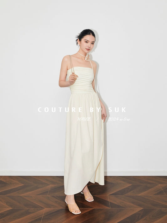 SUK rose season! One-shoulder tube top high-waisted long skirt slimming summer new irregular dress