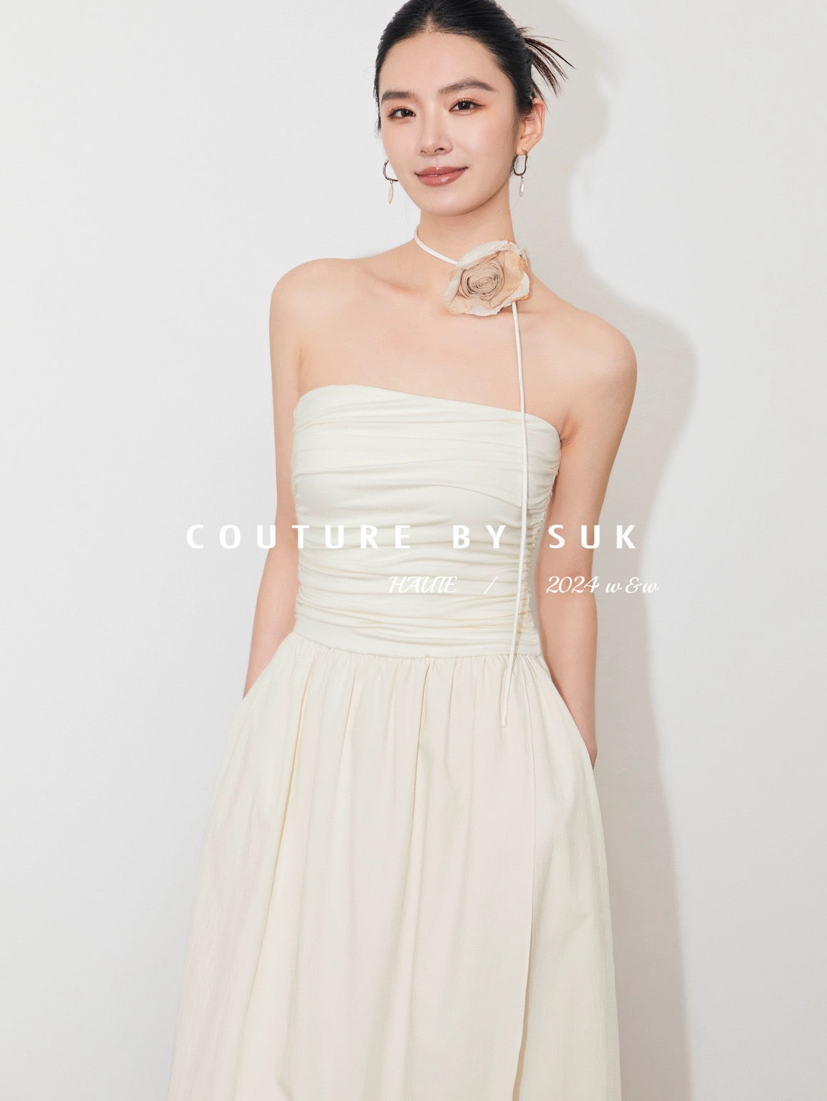 SUK rose season! One-shoulder tube top high-waisted long skirt slimming summer new irregular dress