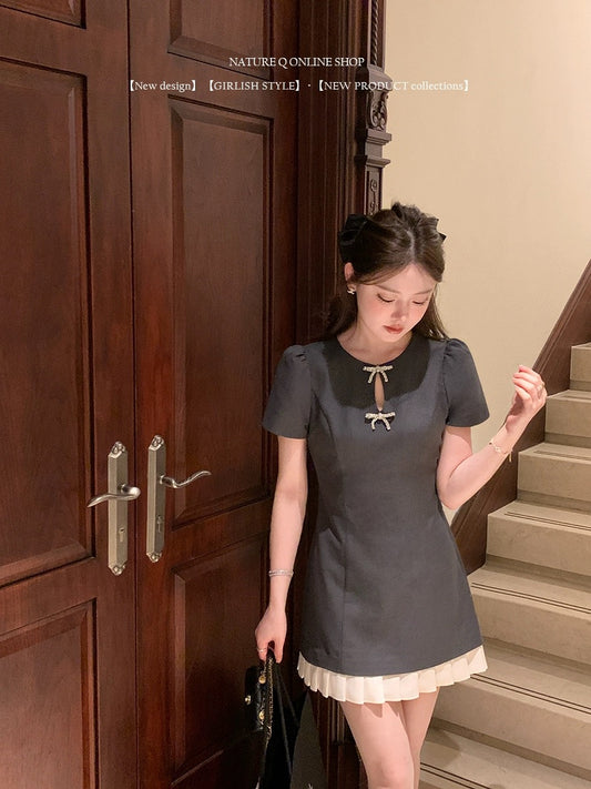 Yang Xiaojuan, the daughter of a rich family, MIU style bow puff sleeve dress, women's small fragrant style high-end little black dress