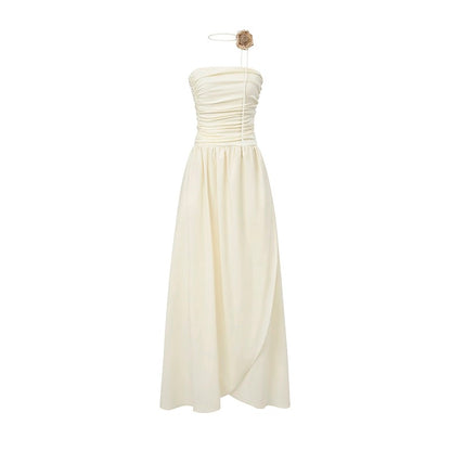 SUK rose season! One-shoulder tube top high-waisted long skirt slimming summer new irregular dress