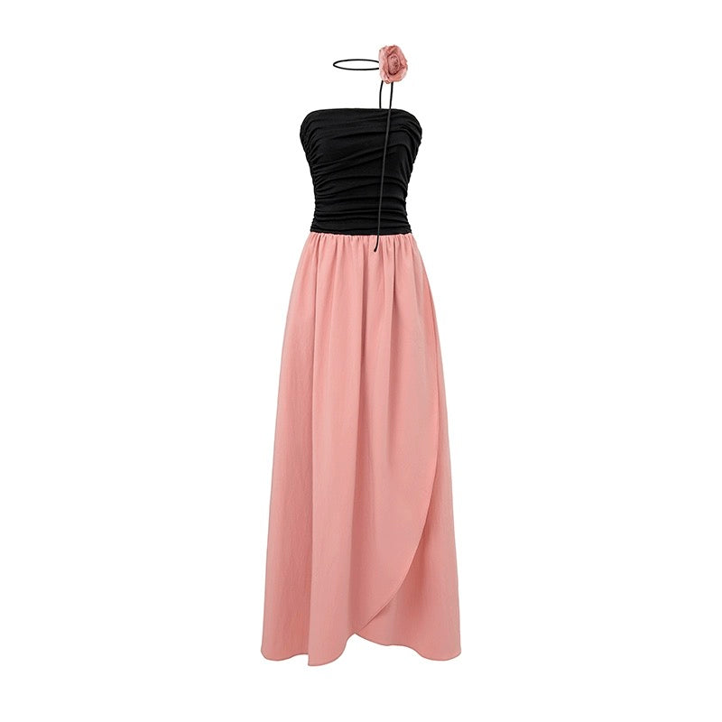 SUK rose season! One-shoulder tube top high-waisted long skirt slimming summer new irregular dress