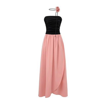 SUK rose season! One-shoulder tube top high-waisted long skirt slimming summer new irregular dress