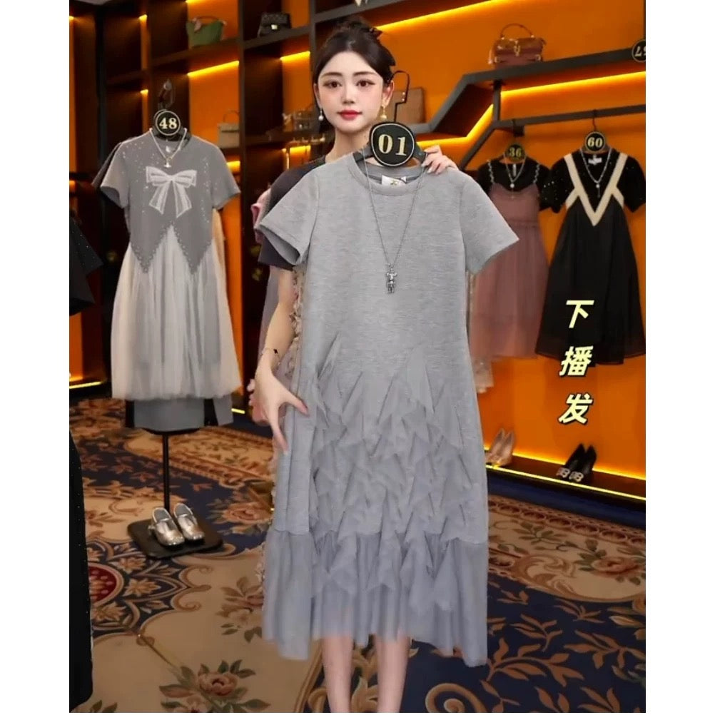 【linda】【1】Summer fashion splicing gray high-end temperament goddess dress JC-A1650
