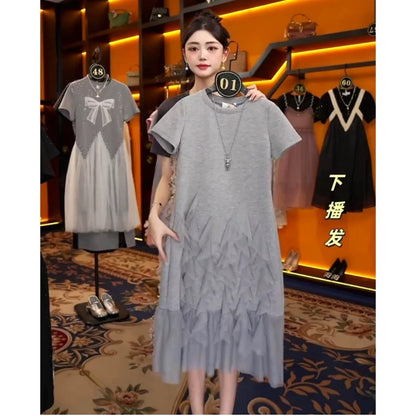 【linda】【1】Summer fashion splicing gray high-end temperament goddess dress JC-A1650