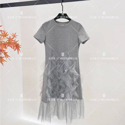 【linda】【1】Summer fashion splicing gray high-end temperament goddess dress JC-A1650