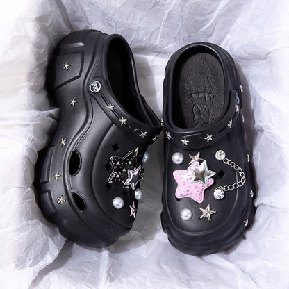 Thick-soled hole shoes summer women's sweet and cool style Y2K five-pointed star mesh infrared wear increased height EVA two-wear Baotou slippers