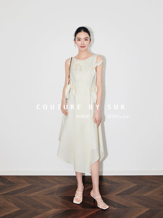 SUK Time Butterfly Dance! Bow-tie French Hepburn style waist slimming sleeveless dress for women