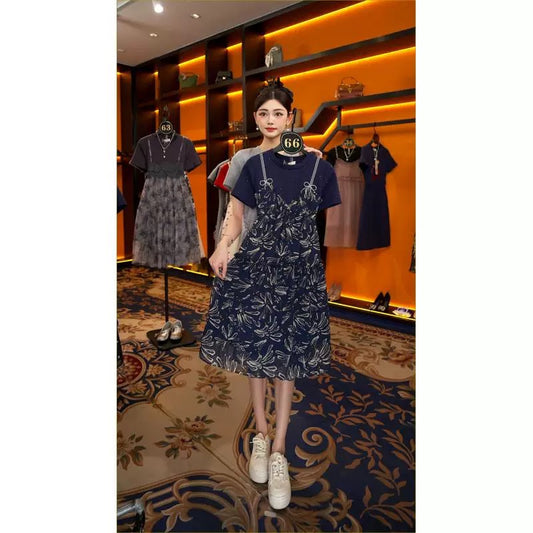 【linda】【66】A-line mountain flower blooming sling fake two-piece fashionable summer dress JC-A3543