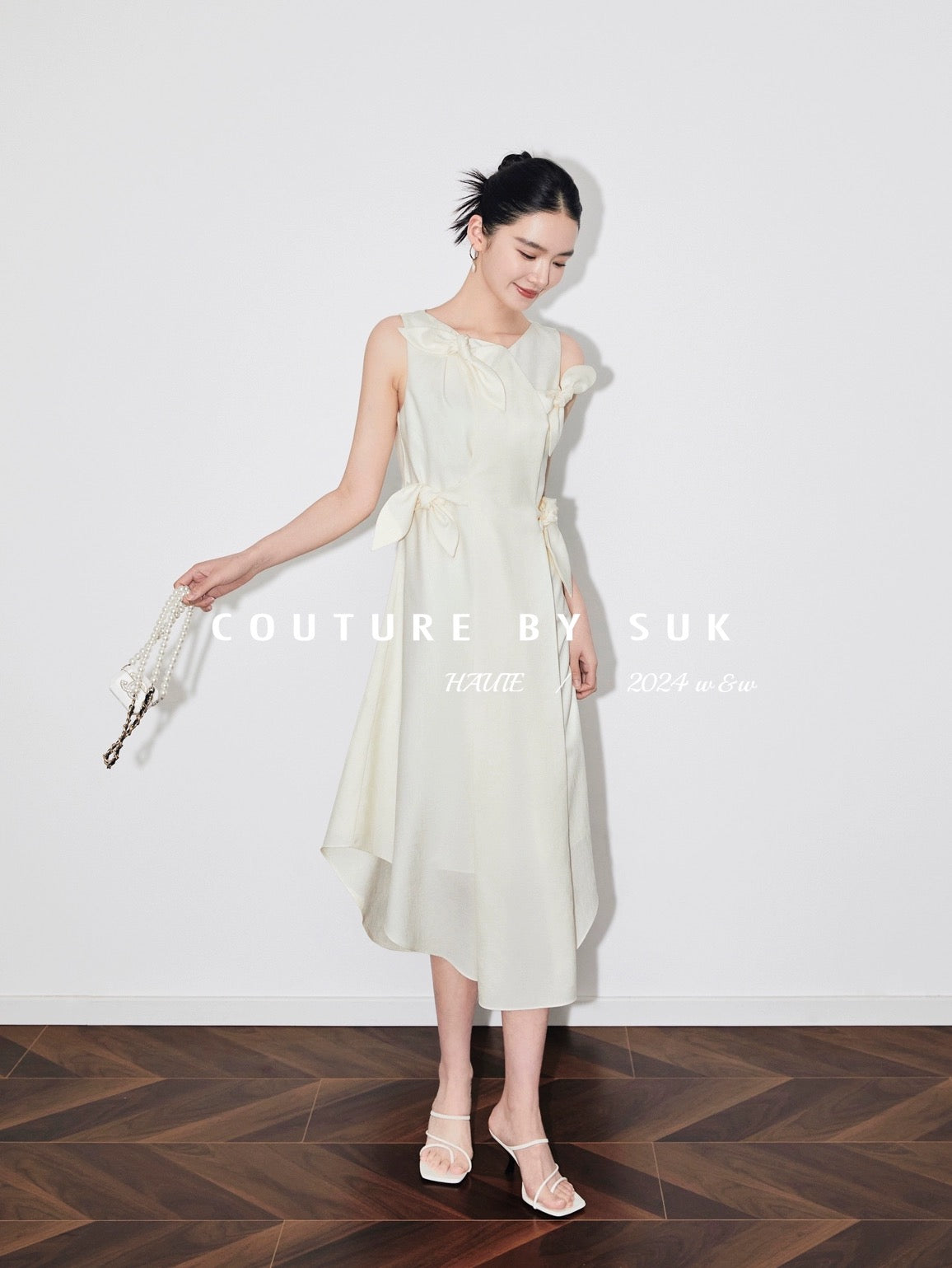 SUK Time Butterfly Dance! Bow-tie French Hepburn style waist slimming sleeveless dress for women