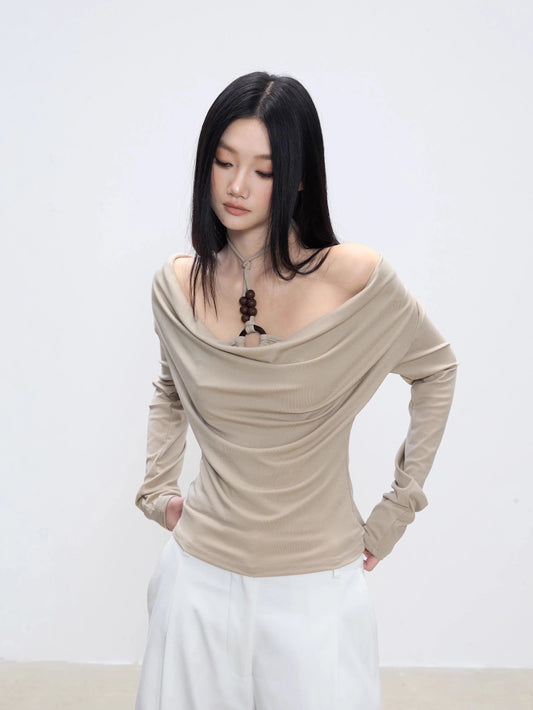WITHMIN one-shoulder halter neck top design niche women's slim bottoming shirt women's inner long-sleeved women's T-shirt