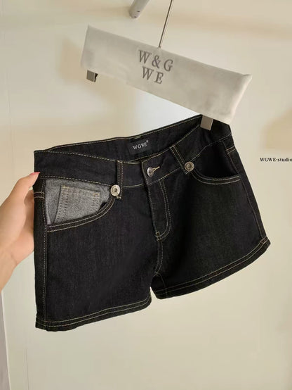 【WGWE】Korean-style spicy-girl denim shorts—A-line, wide-leg hot pants designed to flatter the figure and accentuate curve