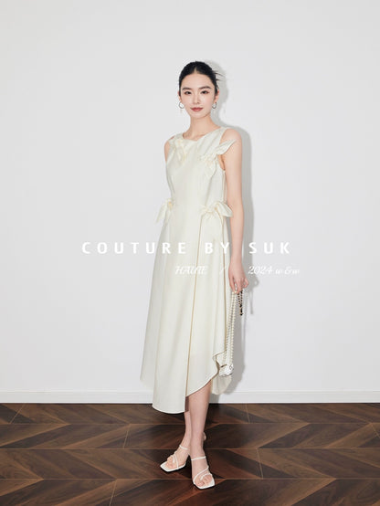 SUK Time Butterfly Dance! Bow-tie French Hepburn style waist slimming sleeveless dress for women