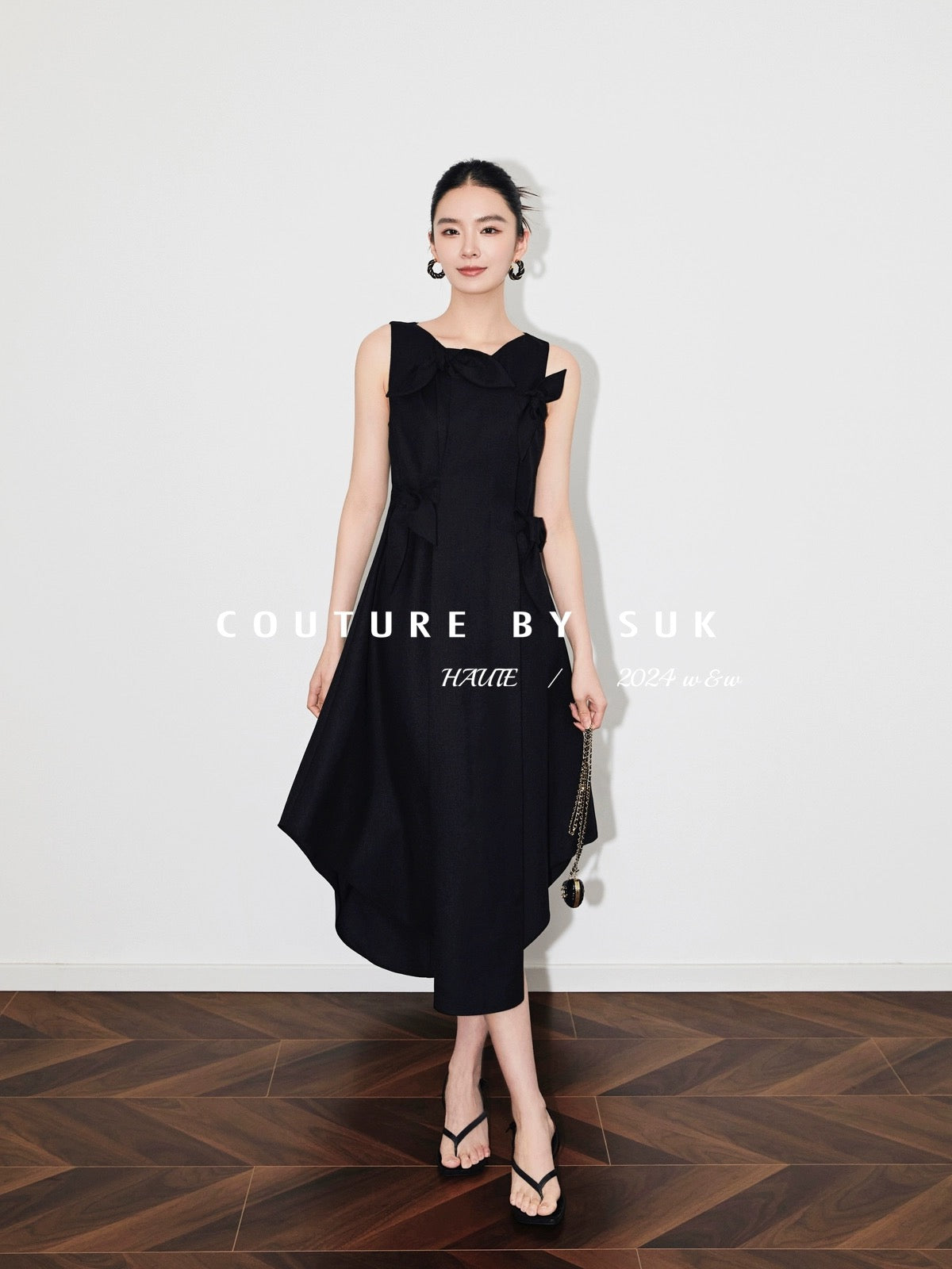 SUK Time Butterfly Dance! Bow-tie French Hepburn style waist slimming sleeveless dress for women