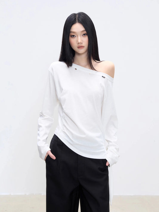 WITHMIN oblique shoulder top autumn 2025 new loose slim shoulder sexy hot girl inner wear female bottoming shirt