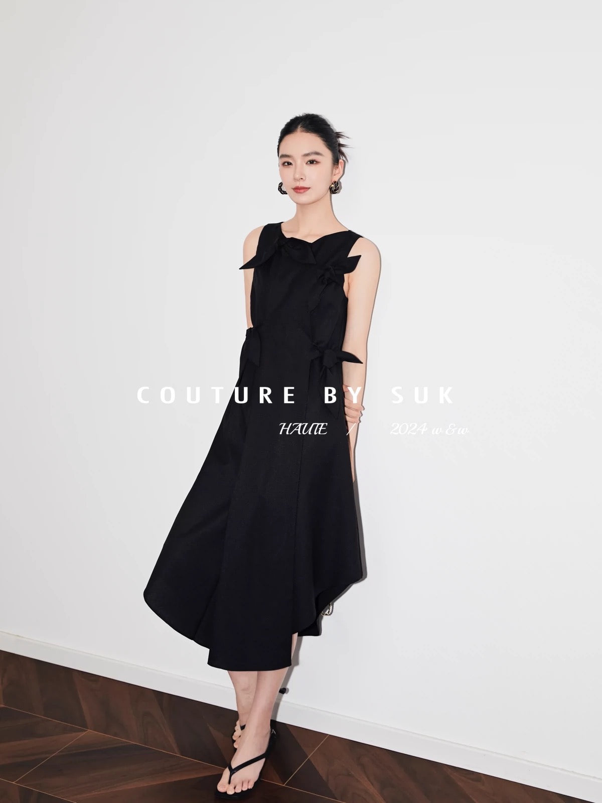 SUK Time Butterfly Dance! Bow-tie French Hepburn style waist slimming sleeveless dress for women