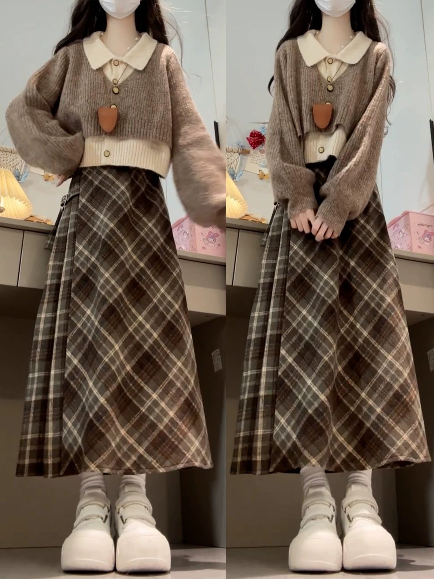 Preppy style knitted sweater set dress for girls, 2025 new autumn and winter style, petite, Korean style outfit.