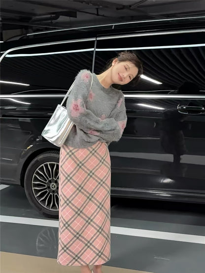 Custom Selection ◆ "Iris Dream" Autumn/Winter Fuzzy Floral Crew-Neck Knit Pullover – Versatile Women's Sweater