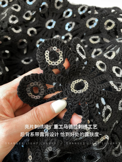 Heavy Industry Water-soluble Lace Crochet Black Slim Sexy French Commuting Women's Waist Dress Short Skirt Women W