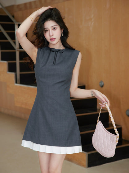 24 high-end series of commuting office workers splicing girly-looking figure-showing sleeveless suit skirt dress for women