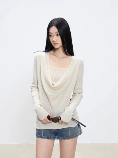 WITHMIN long-sleeved bottoming shirt for women in autumn new loose slim casual fake two-piece top sweater