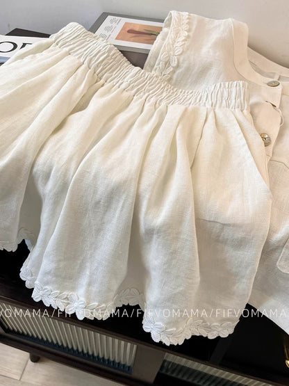This year's popular fashion linen suits for women summer French retro sleeveless vest vest cotton and linen shorts two-piece suit