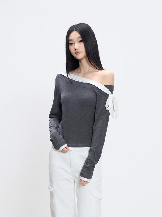 WITHMIN off-shoulder tops autumn new slim fit short bottoming shirt women's inner long-sleeved T-shirt